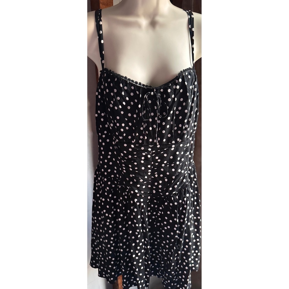 Wild Fable Black White Polka Dot Mini Dress XL Smocked Back Lace Trim 35KGZK